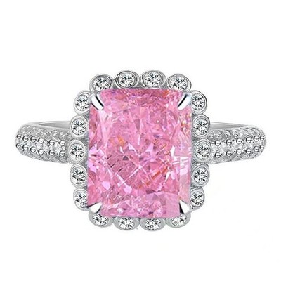 Certified 4ct Radiant Cut Lab Grown Pink Diamond Ring, 18K Gold Vermeil Stylish