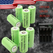 16340 Battery 2800mAh CR123A Rechargeable 3.7V Cell Batteries Charger Lot