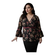 Dark Floral Y2K Babydoll Top Size 22 24 Lace Velvet Trim Whimsygoth Fairy Grunge