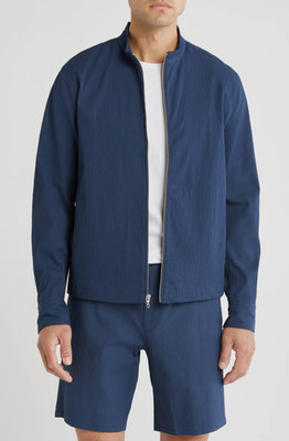NEW Rag & Bone Agnes Navy Seersucker Zip Up Shirt Jacket Sz L NWT $548