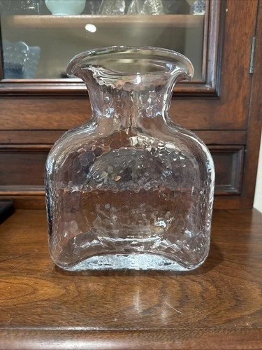 Blenko Glass Clear Water Bottle Or Double Spout Pitcher 6" W x 8.5" H x 3" D