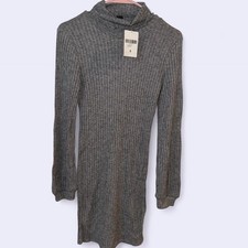 Forever 21 Knit Ribbed Mock Neck Mini Dress Heather Gray Size Small NWT