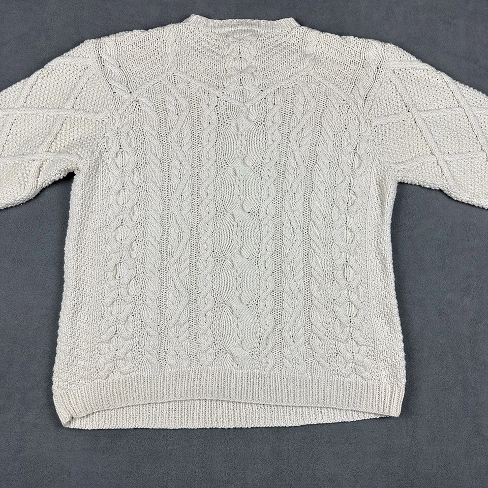 Suéter De Colección Eddie Bauer Para Mujer Medio Crema Tejido con Cable Pescador Cuello Redondo Foto 2 de 4