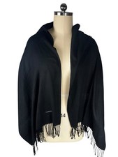 100 Cashmere Black Shawl Wrap Scarf Fringe Oversized Classic Luxury AS IS