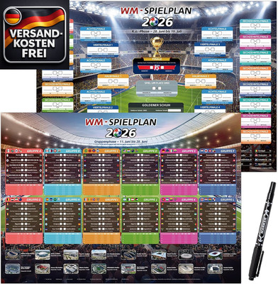 WM-Spielplan Poster Fußball 2026, wiederverwendbar, A2, Gruppen, Finale, 48 Team