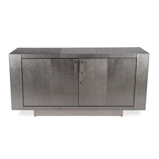Beaumont Lane Modern Silver Leather 70.5" Buffet Sideboard in Silver