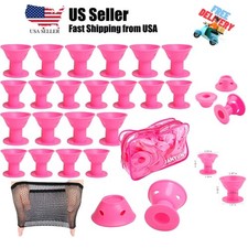 40 Pcs Pink Magic Hair Rollers Include 20pcs Large Silicone Curlers and 20pcs...