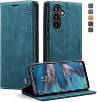 HandyhüLle Leder Klappbar Flip Case BlaugrüN Mit Kartenfach FüR Galaxy A34 5G