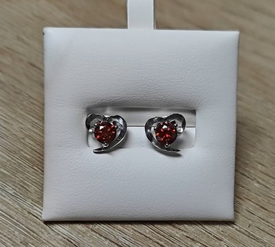 Women's Stud Silver Earings With Ruby Moissanite Stone , Heart 