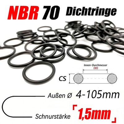 1,5mm Schnurstärke NBR 70 O-Ringe Dichtringe Innen Ø 1mm - 102 mm Dichtungsringe