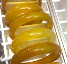 Certified Natural Ice Yellow Grade A Agate Chalcedony Jade Bangle 52-62mm