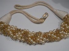 Ladies Vintage Stretch Rope belt with Gold/Pearl accents