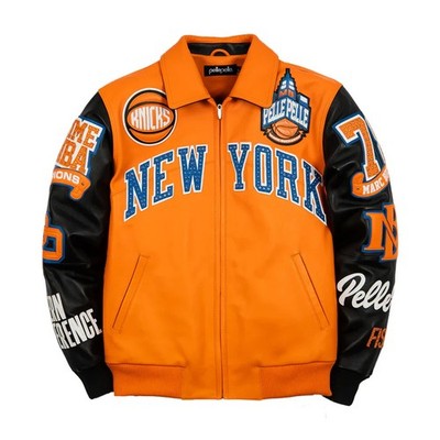 Pelle Pelle NY Knicks Leather Jacket Marc Buchanan Orange Black Studded Men Coat