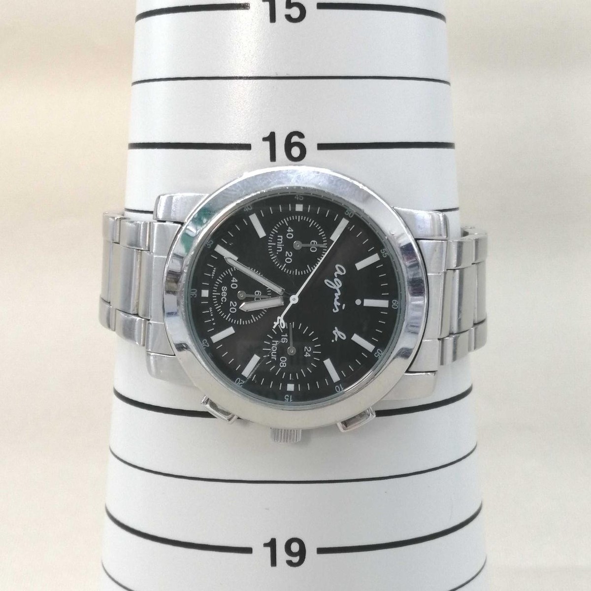 Agnes B. V654-0A10 Quartz Watch Stainless Steel Black Dial