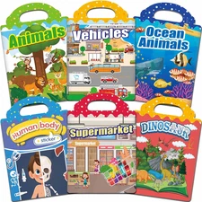 6 Sets Reusable Sticker Books for Toddlers, Jelly Sticker Books for Toddlers, To