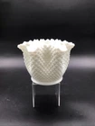 Vintage Westmoreland Milk Glass Hobnail Crimped 8" Handkerchief Rose Bowl Vase