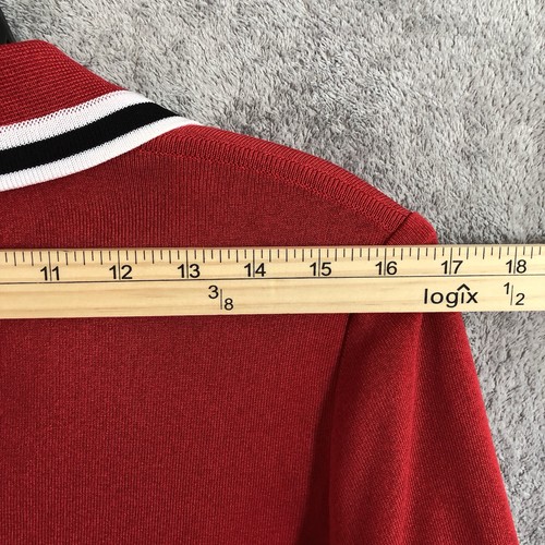 Exklusiv Misook rot weiß Knopfleiste Strickjacke Acryl Medium Old Money - Bild 6 von 12