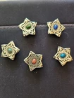 Silver Tone Western Star Button Covers. New York  W/ Stones.  Vintage  5 pcs