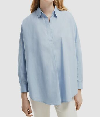 $259 French Connection Women Blue Cotton Oversized Blouse Top Shirt S *DAMAGED*