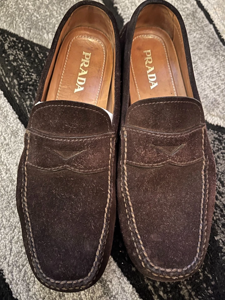 Talla 10.5 - Reino Unido 9.5 - Prada Marrón Gamuza Mocasín Driver Foto 2 de 4