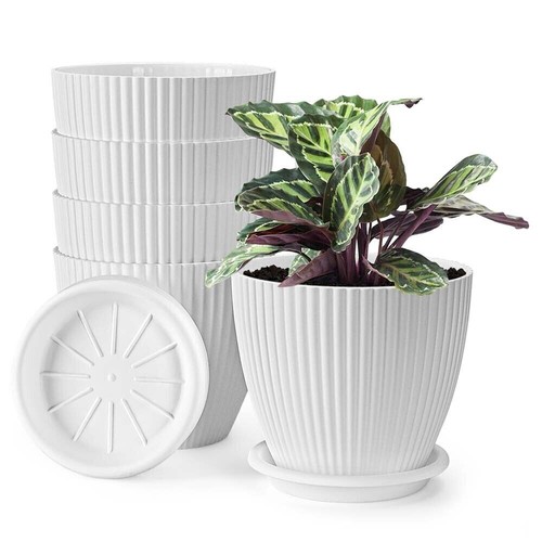 5Pack Plastic Plant Flower Pots Modern Durable Indoor Outdoor Garden Home Decor - Picture 9 of 30