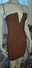 Deep V Strapless Short Mini Bodycon Tube Dress in Cocoa Coffee Brown *Medium*