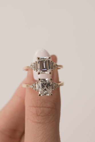 1.7ct Emerald Cut Cluster Moissanite Diamond Engagement Ring 925 Sterling Silver - Picture 6 of 13