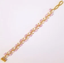 Beaded Pink Flower Pearl Bracelet Jasmine Daisy Chain Handmade Jewelry 2 Sizes