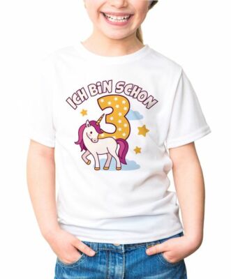 Kinder T-Shirt Mädchen Einhorn Alter Zahl Spruch Ich bin schon (3-8) Geschenk