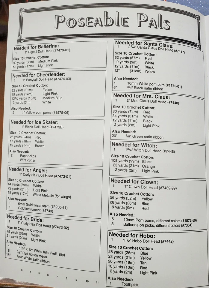 Poseable Pals [Pamphlet] Fibre Craft FCM 427 Crochet 6 1/2" Dolls 10 Patterns  - Image 4 of 4