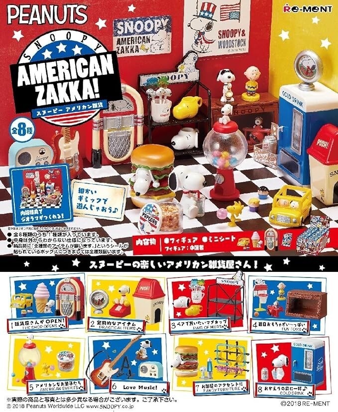 RE-MENT Miniature PEANUTS SNOOPY AMERICAN ZAKKA Complete Set BOX