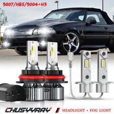 For Ford Mustang 1990-1993 9007h3 Led Headlight High Low Beamfog Light Bulbs