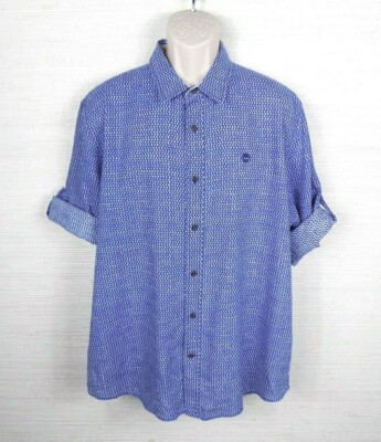 Timberland Button Down Shirt Mens Size 2XL Slim Fit  Long Sleeve Blue Roll Tab