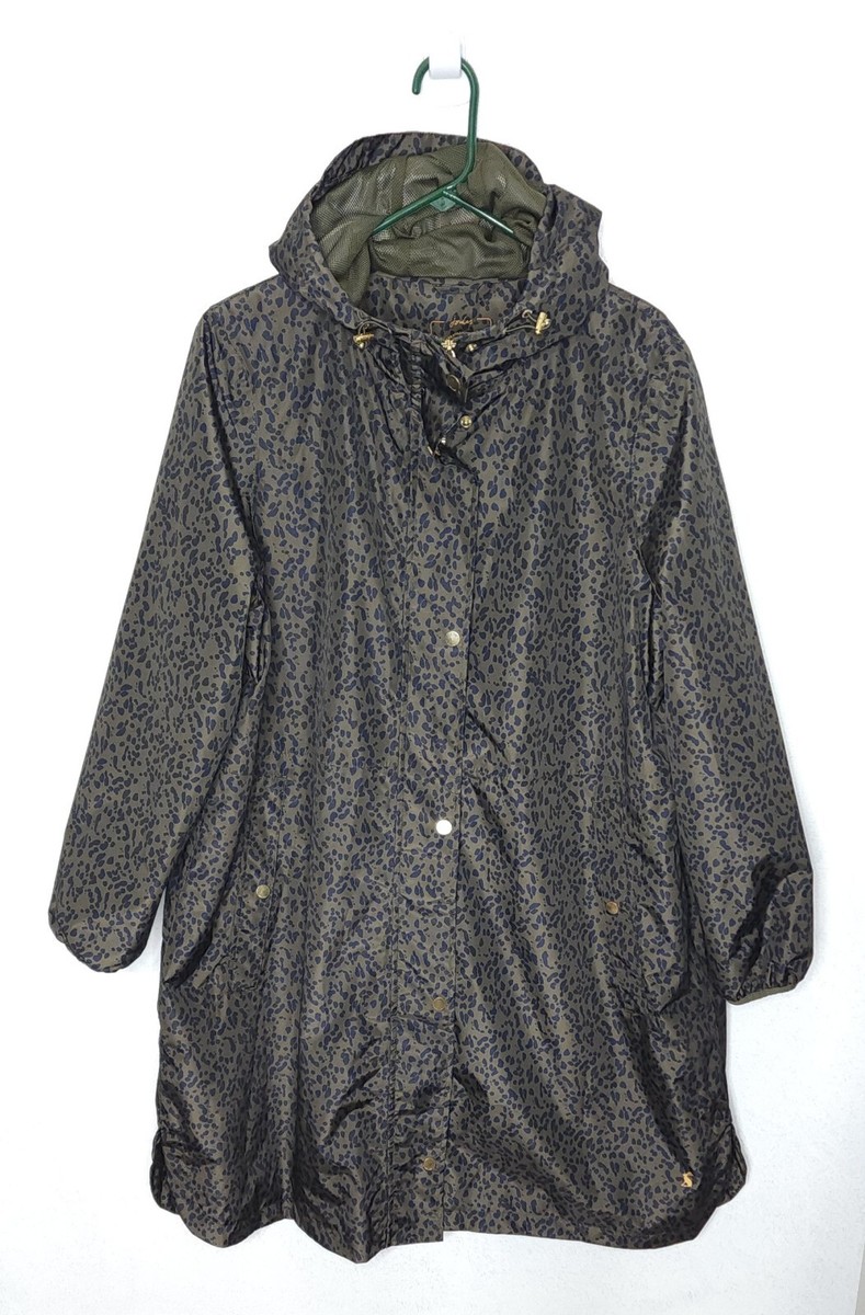 Joules Right As Rain Leopard Print Packable Raincoat Women's Size
