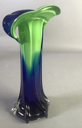 VINTAGE JACK IN THE PULPIT BLUE GREEN STYLE GLASS CALLA LILY VASE ITALY - Picture 2 of 12