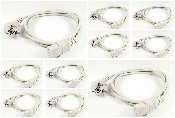 10x Kaltgerätekabel Monitor Netzkabel Kabel PC Stromkabel TV Schuko hell