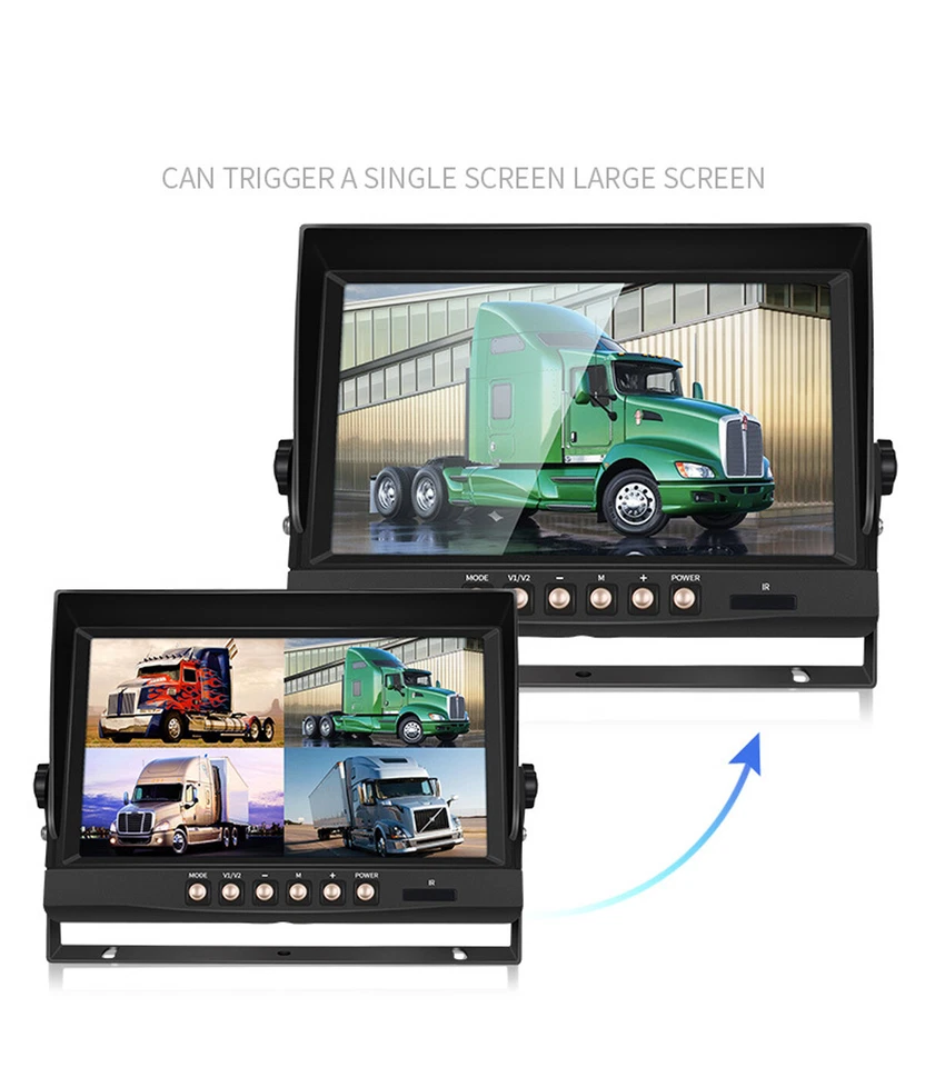 9" Quad Monitor Split Screen 4ch Video in 12-36v For Truck Trailer Caravan RV - Image 3 of 4