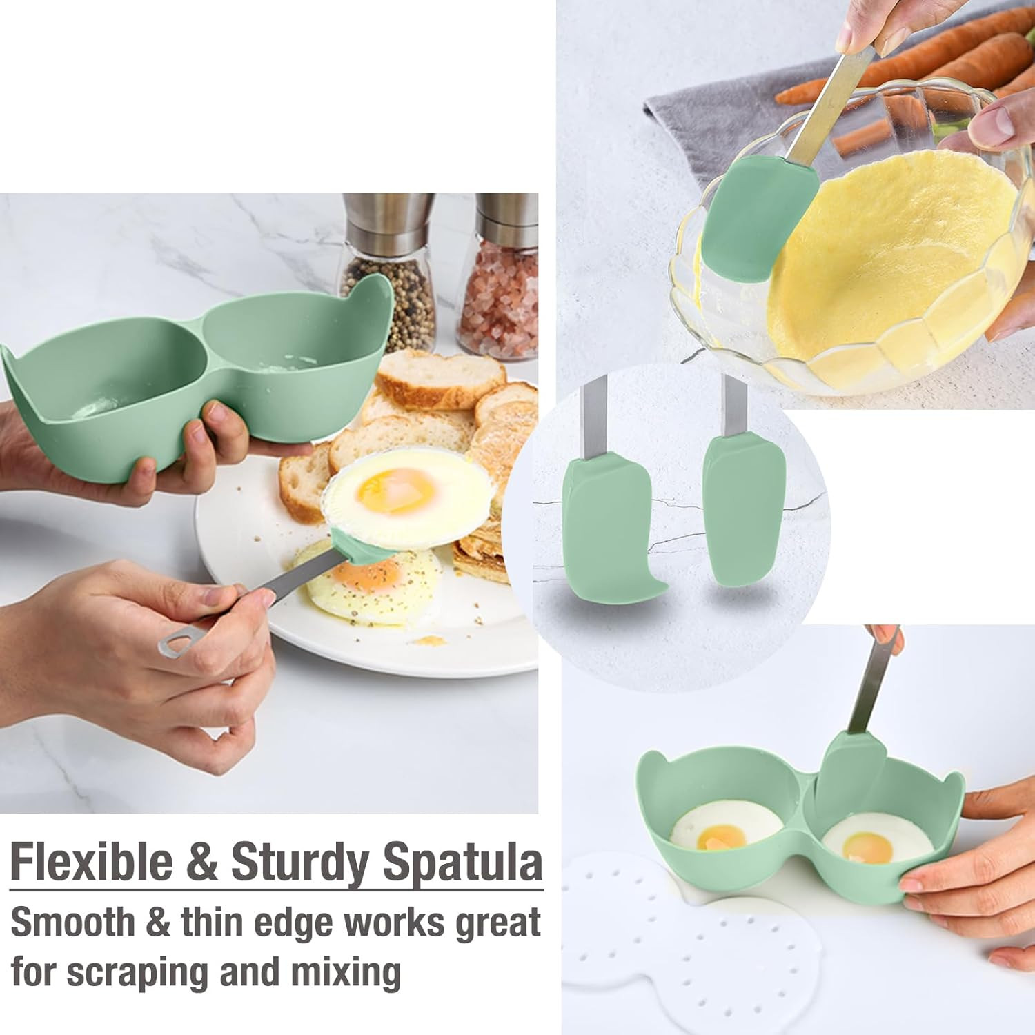 2-Cavity Silicone Microwave Egg Poacher Cooker with Lid & Handle - Dishwasher Sa