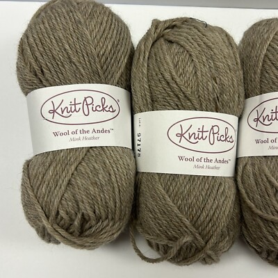 Knit Picks Wool of the Andes 100% Worsted Peru Highland Wool Mink Heather Qty 6