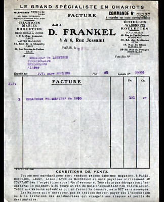 PARIS (XVIII°) WAGEN- & TEUFELSFABRIK ''D. FRANKEL'' Rechnung 1924