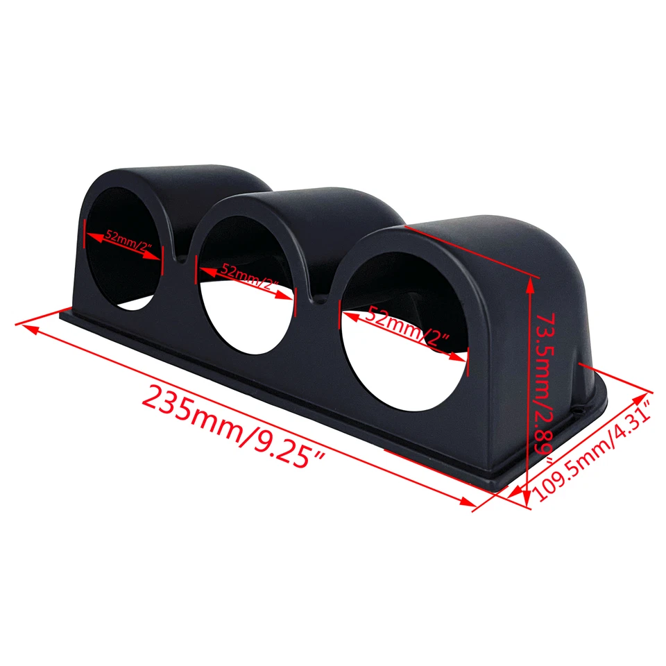 Black Universal 2" 52mm Triple 3 Hole Dash Gauge Console Dashboard Pod Holder - Image 2 of 4