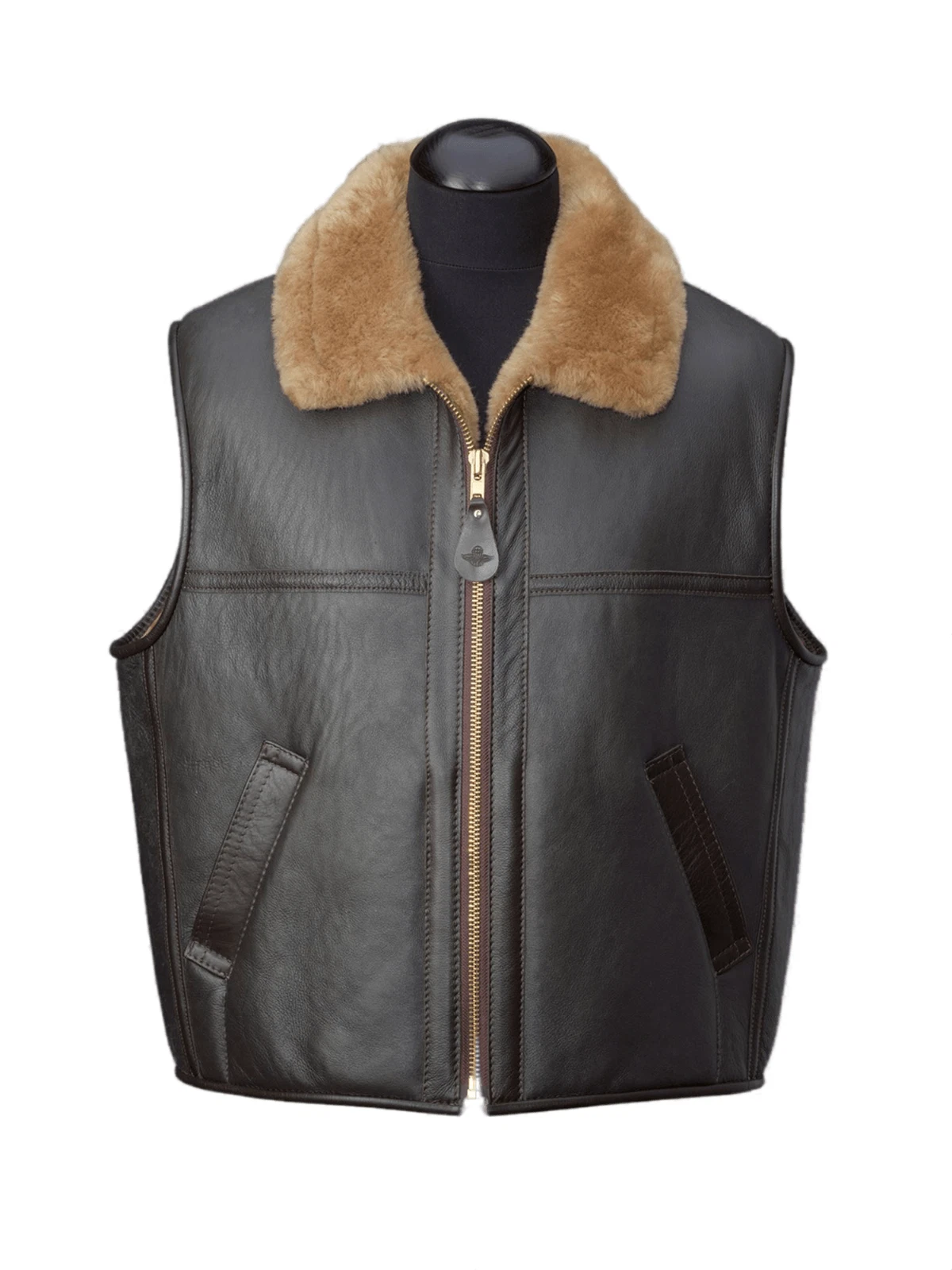 Men's Aviator B3 Bomber Vest RAF Faux Fur Genuine Sheepskin Leather Shearling
