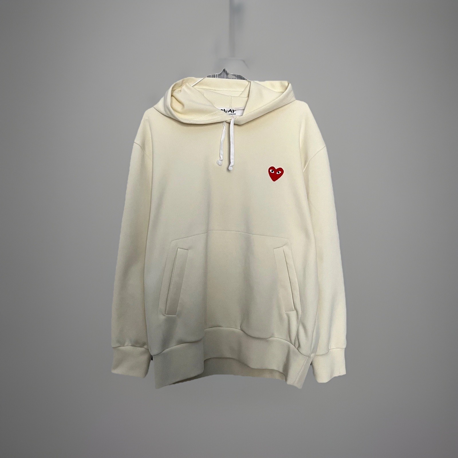 Comme des Garcons Play Hoodie XL Cream Ivory Milk Pullover Heart Logo