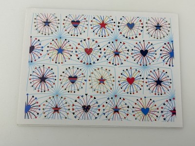 Patriotic Fireworks Star Heart Greeting Card 4th of July Celebration Note Card