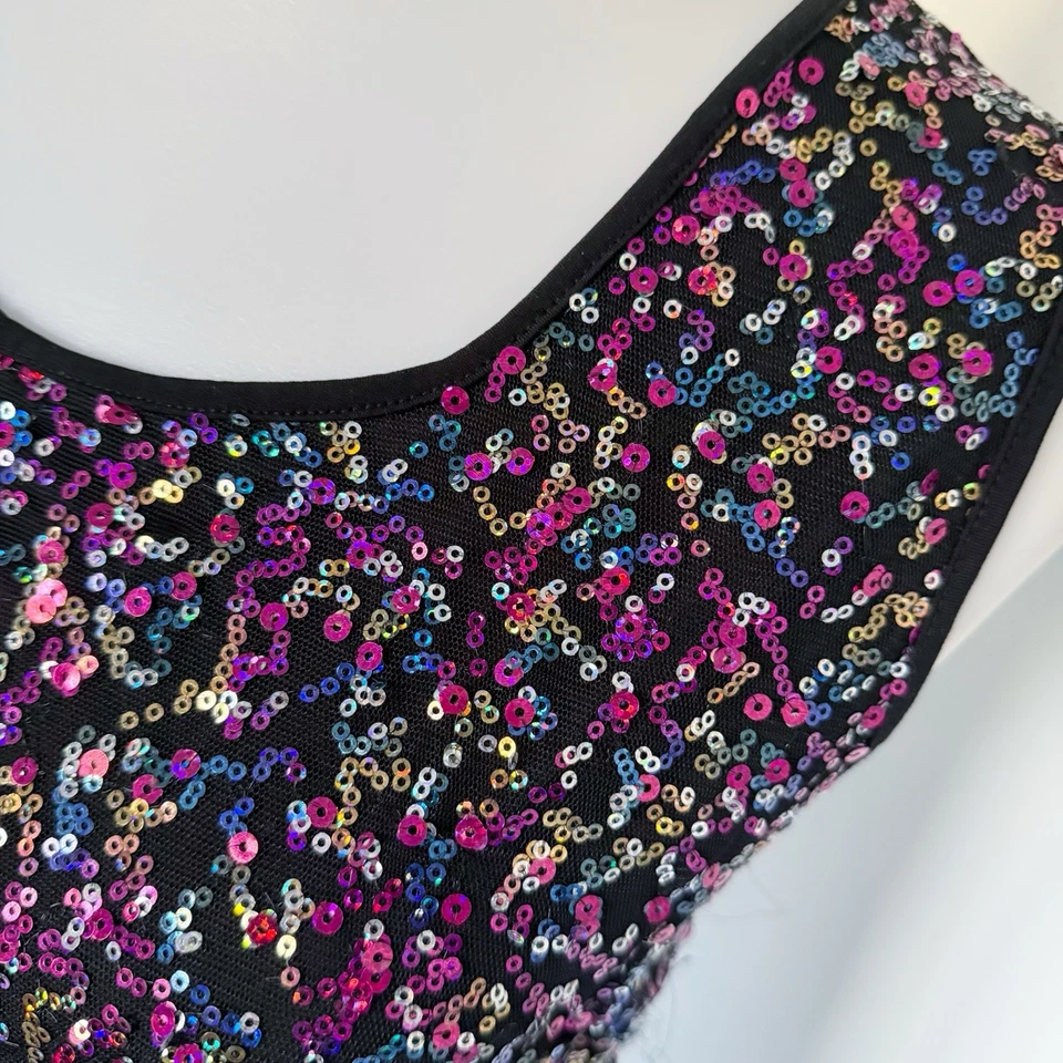 Camiseta sin mangas Y2K negra confeti lentejuelas brillante de colección M 8-10 mediana Foto 4 de 4