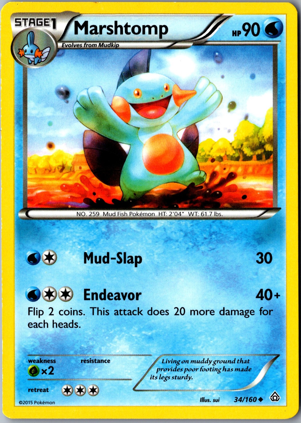 Marshtomp 34/160 Uncommon Primal Clash Lightly Played Pokemon Card Starter