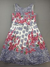 Talbots Dress Size 6 Petite Mosaic Sateen Fit and Flare Pleated Self Belt Zip