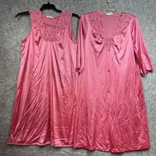 Vintage Vanity Fair Nightgown Robe Set Womens Small Pink Lace Trim Made USA