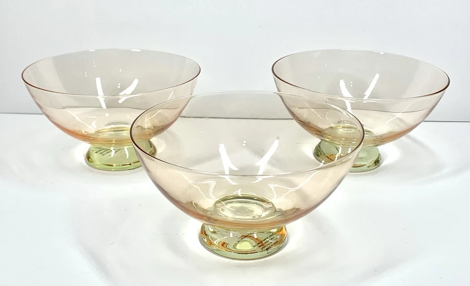 Anthropologie Ramona Peach Yellow Set of 3 Blown Glass Bowls Footed New with Tag - Image 2 of 4