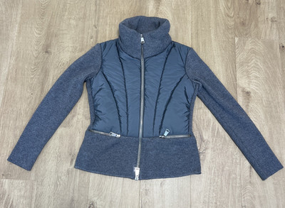 Paul & Shark Daunen Wolle Pullover Jacke Grau High Neck Damen Gr. Small